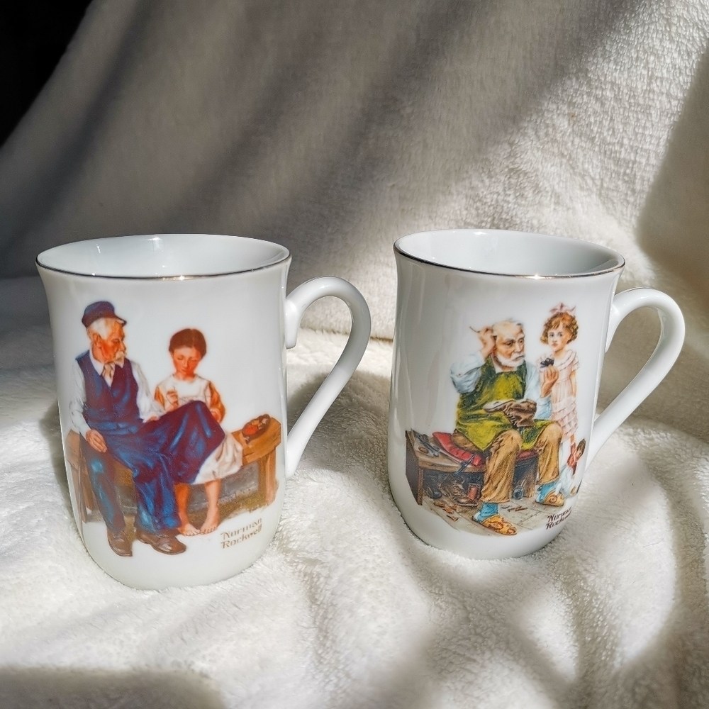 🌻2/$25🌻Vintage Norman Rockwell Mug Set  Cobbler / Lighthouse Keeper's Daughter